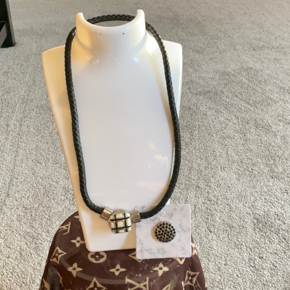 Black Leather Necklace with Two Charms